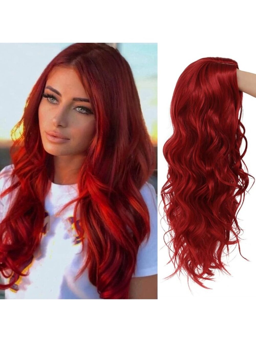 Women's Red 1 Middle Part Modern Heat Resistant Fiber Straight Long Wigs
